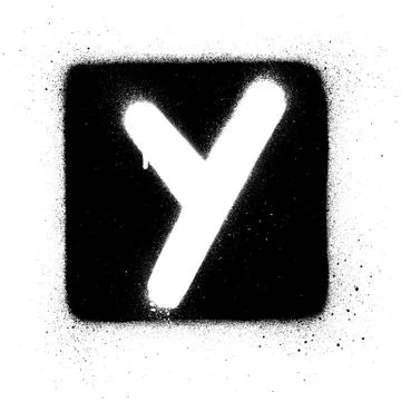 Graffiti Y font sprayed in white over black square Stock Illustration