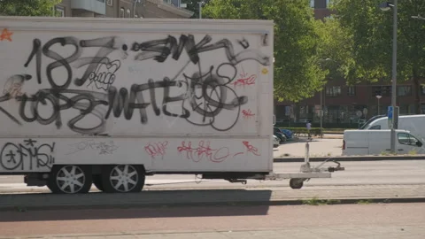 A graffitied car Stock Footage 203427759