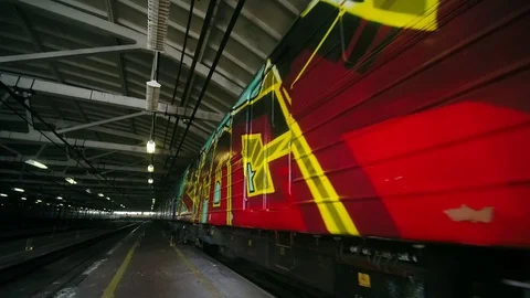 A graffitied train Stock Footage 101172413