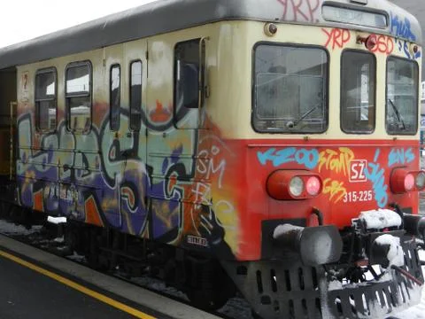 Graffities on wagon Stock Photos