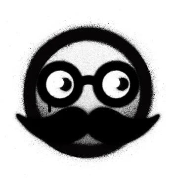 Graffitio apprehensive icon with round glasses and mustache Stock Illustration