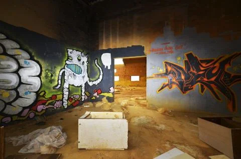 Graffity in factory hall Stock Photos