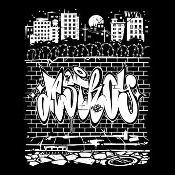 Graffity Font On The Brick Wall Abstract Art Stockillustratie