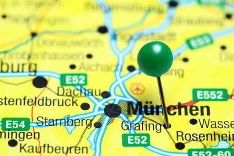 Grafing pinned on a map of Germany Foto stock