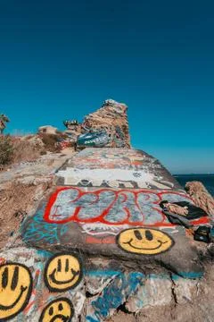 Grafitti on rock Foto stock