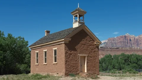 Grafton ghost town, school house, Utah, medium shot, sunny afternoon. Stock Footage