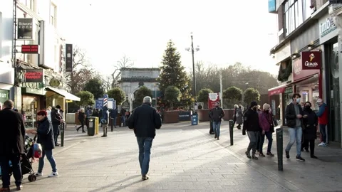 Grafton Street Dublin during post lockdown pandemic Christmas Shopping Stock Footage 145025664