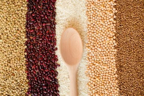 Grain and beans background. top view Stock Photos
