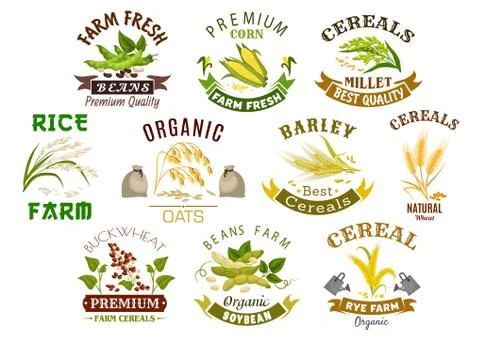 Grain and cereal product vector isolated icons Stock Illustration