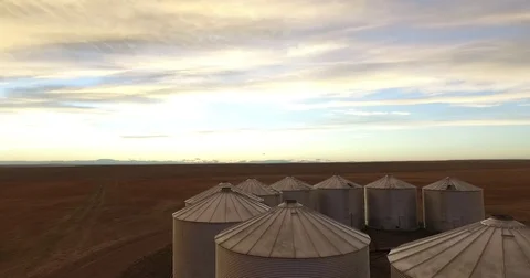 Grain Bin Sunset Flight Stock Footage 70389081
