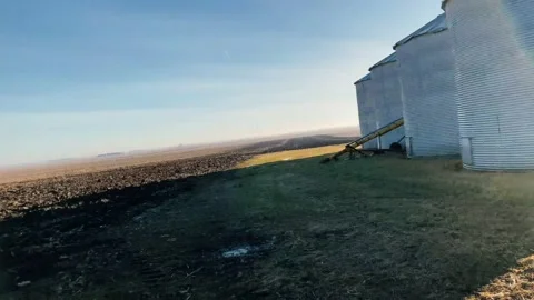 Grain Bins on Farm Stock Footage 136600351