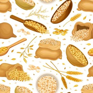 Grain Cereal Seamless Pattern Design with Natural Crop Harvest Vector Template Stockillustratie