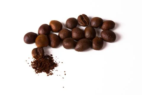 Grain of coffee, beans. White background Stock Photos