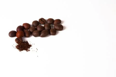 Grain of coffee, beans. White background Stock Photos