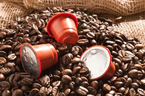 Grain coffee with coffee capsule Stock Photos