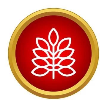Grain ear icon on red button with gold border Stock Illustration