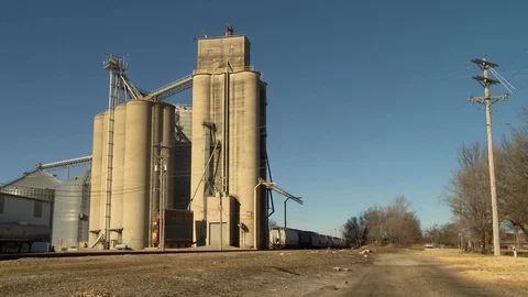 Grain Elevator and Rail Yard Neodesha Kansas Stock Footage 100048431