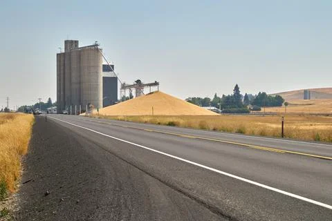 Grain Elevator and Wheat Pile Fotos de archivo