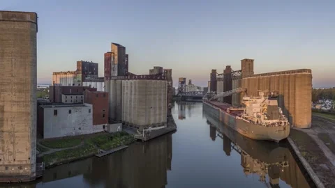 Grain Elevator, Buffalo River, Buffalo, New York Stock Footage 296214340
