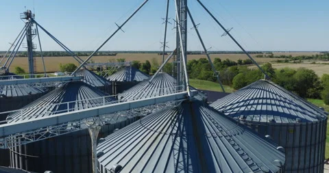 Grain Elevator Catwalks and Silos in Bright Open Light Stock Footage 323888400
