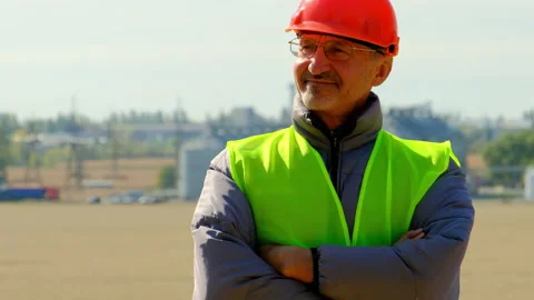 Grain elevator construction site happy engineer in field Stock Footage 165520493