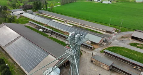Grain elevator feed mixing mill at large rural farm operation for dairy Stock Footage 187185265