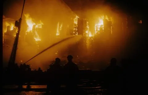 Grain Elevator Fire, Chicago, Illinois, USA 스톡 사진