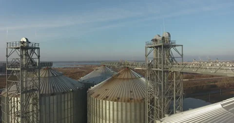 Grain elevator, grain processing and agricultural products - top aerial view Stock Footage 169435300