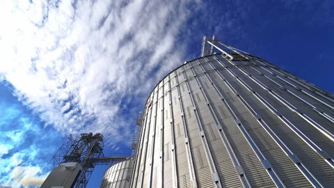 Grain elevator. Large steel granary for processing agricultural products. Stock Footage 145322739