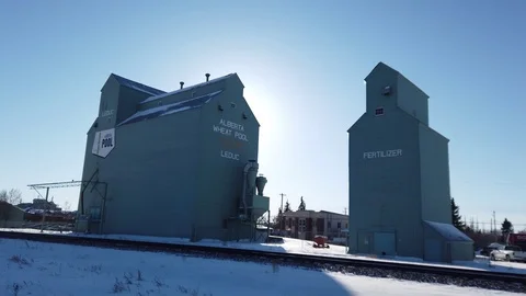 Grain Elevator in Leduc Alberta during winter Stock Footage 103866284