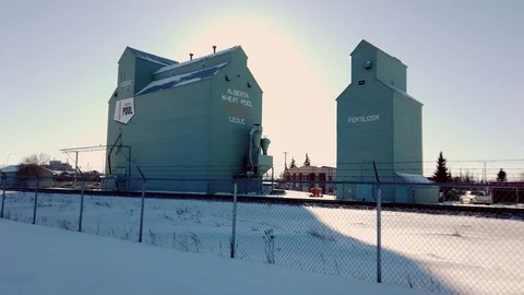 Grain Elevator in Leduc Alberta during winter Stock Footage 103866289