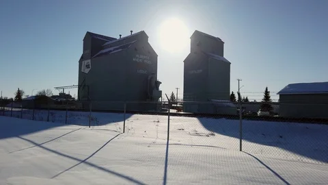 Grain Elevator in Leduc Alberta during winter Stock Footage 103866294