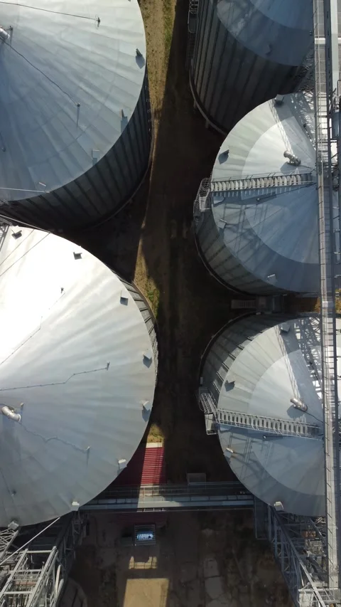 Grain elevator. Metal grain silo in agricultural zone. Agriculture storage for Video stock 255014769
