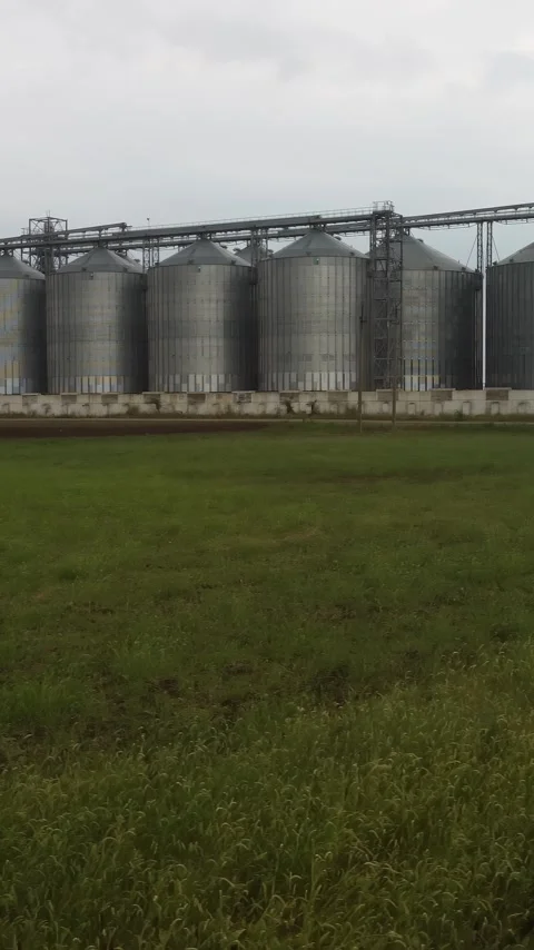 Grain elevator. Metal grain silo in agricultural zone. Agriculture storage for Video stock 255112620