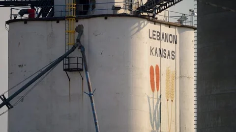 Grain elevator painted LEBANON KANSAS Stock-Footage 345530751