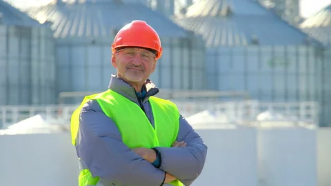 Grain elevator port storage worker man at construction site Stock Footage 166536828