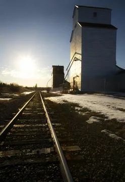 Grain Elevator With Railroad Tracks Stock Photos