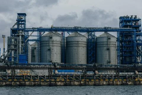 Grain elevator in the seaport of Odessa Stock Photos