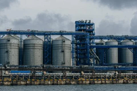 Grain elevator in the seaport of Odessa Stock Photos