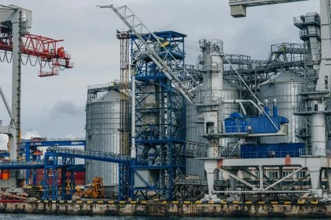 Grain elevator in the seaport of Odessa Stock Photos