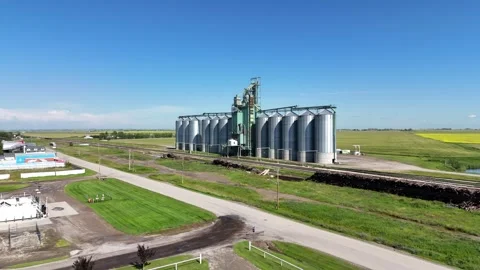 Grain elevator in the small town of Blackie in Alberta in summer. Stock Footage 314293310