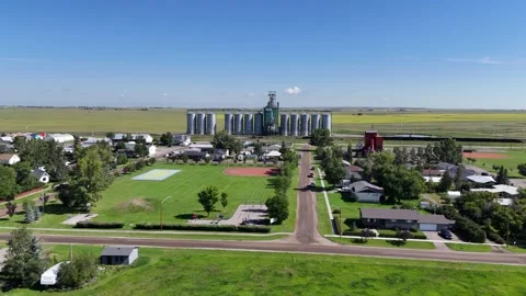 Grain elevator in the small town of Blackie in Alberta in summer. Stock Footage 314293323