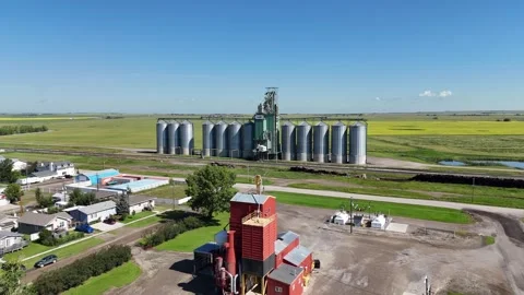 Grain elevator in the small town of Blackie in Alberta in summer. Stock Footage 314293356