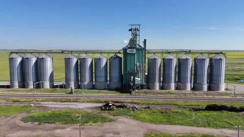 Grain elevator in the small town of Blackie in Alberta in summer. Stock Footage 314293371