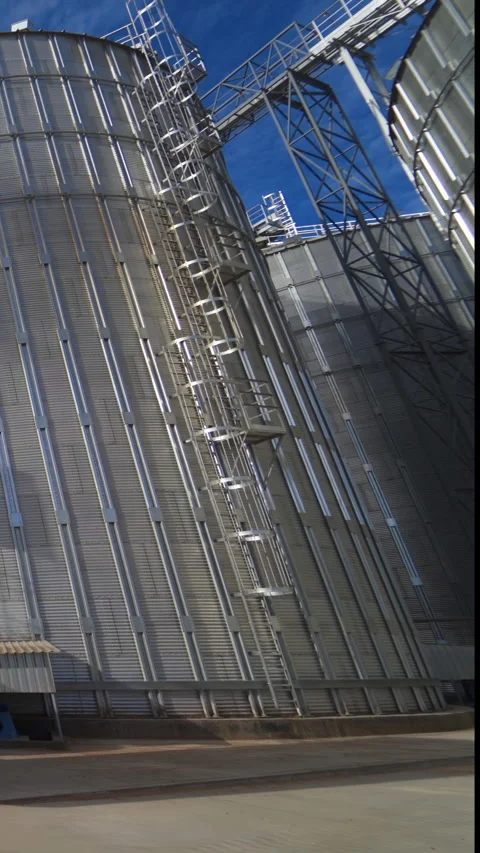Grain elevator for storing wheat and other cereal grains. Agricultural Silo.. Stock Footage 267687562