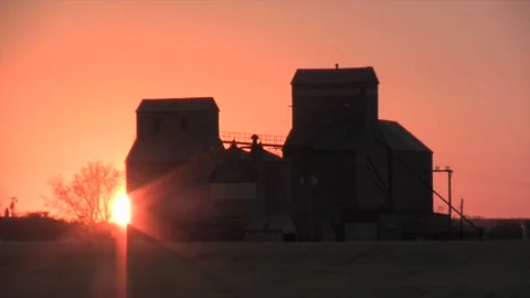 Grain elevator at sunset Stock Footage 172804370