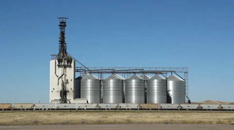 Grain elevator with train. Dunmore, Alberta, Canada. Stock Footage 47476944