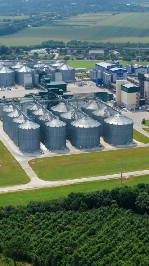 Grain elevators in agricultural zone.  Stock Footage 296771628
