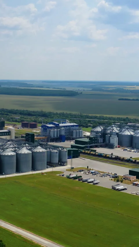 Grain elevators on beautiful landscape. Stock Footage 295072209