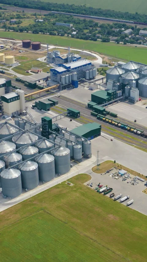 Grain elevators on field. Stock Footage 292011945